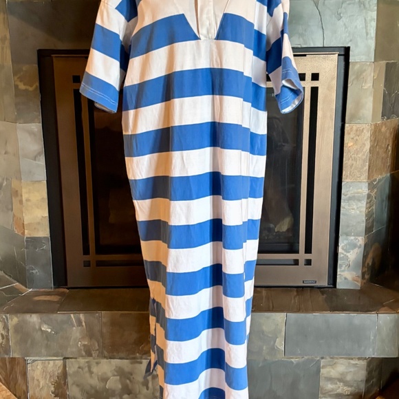 Anthropologie Oversized Blue Striped Rugby Maxi Dress S Bust 48" - Picture 2 of 5
